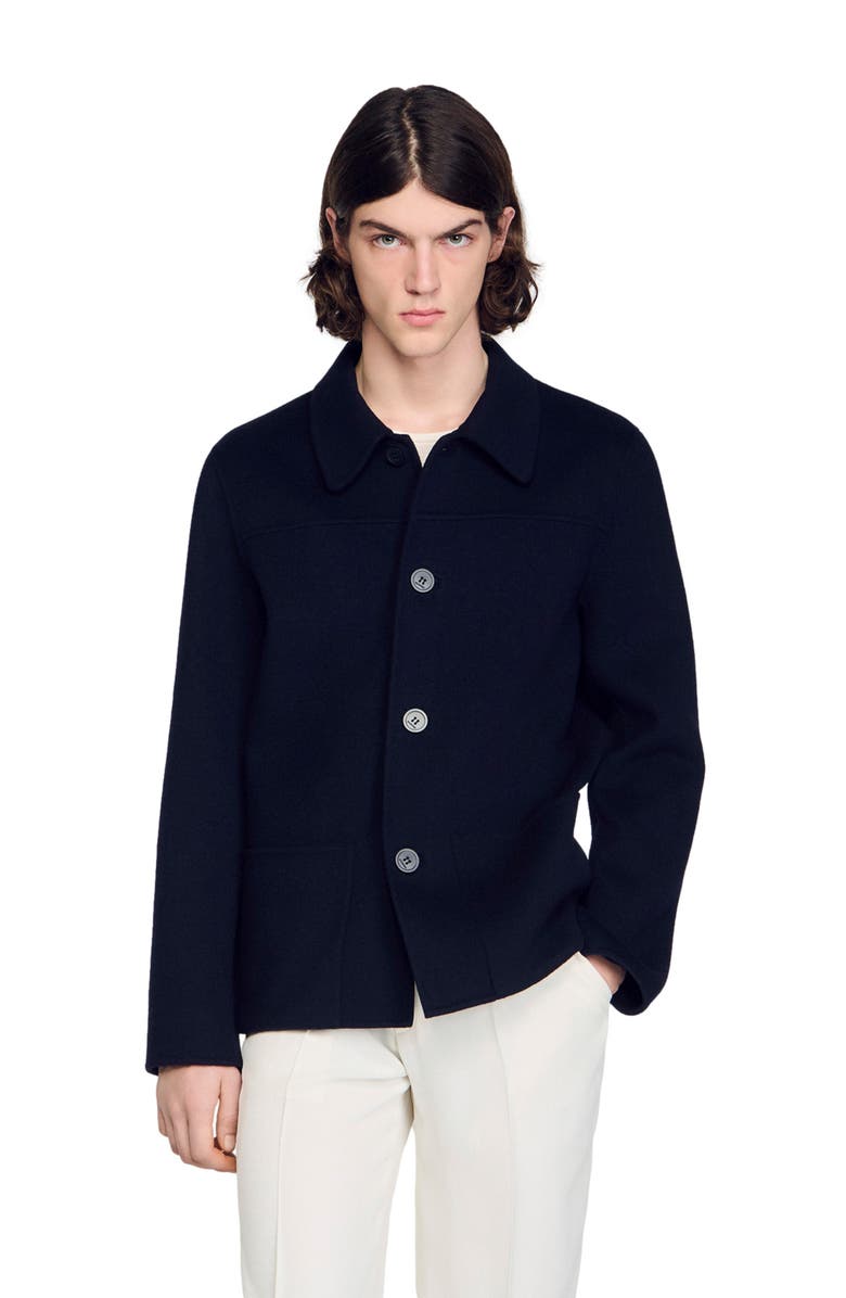 SANDRO Wool jacket with regular collar, Alternate, color, Navy Blue