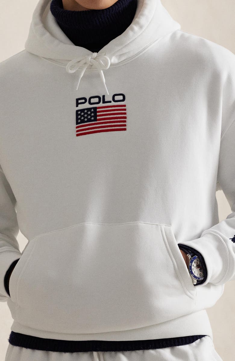 Polo Ralph Lauren Flag Fleece Pullover Hoodie, Alternate, color, White