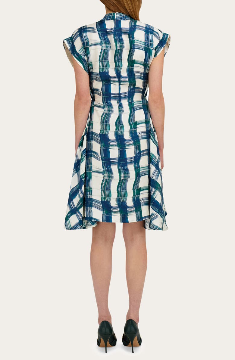 FERRAGAMO Brushstroke Tartan Silk Dress, Alternate, color, New Navy/ Moss
