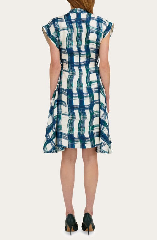 Ferragamo Brushstroke Check Short Silk Dress