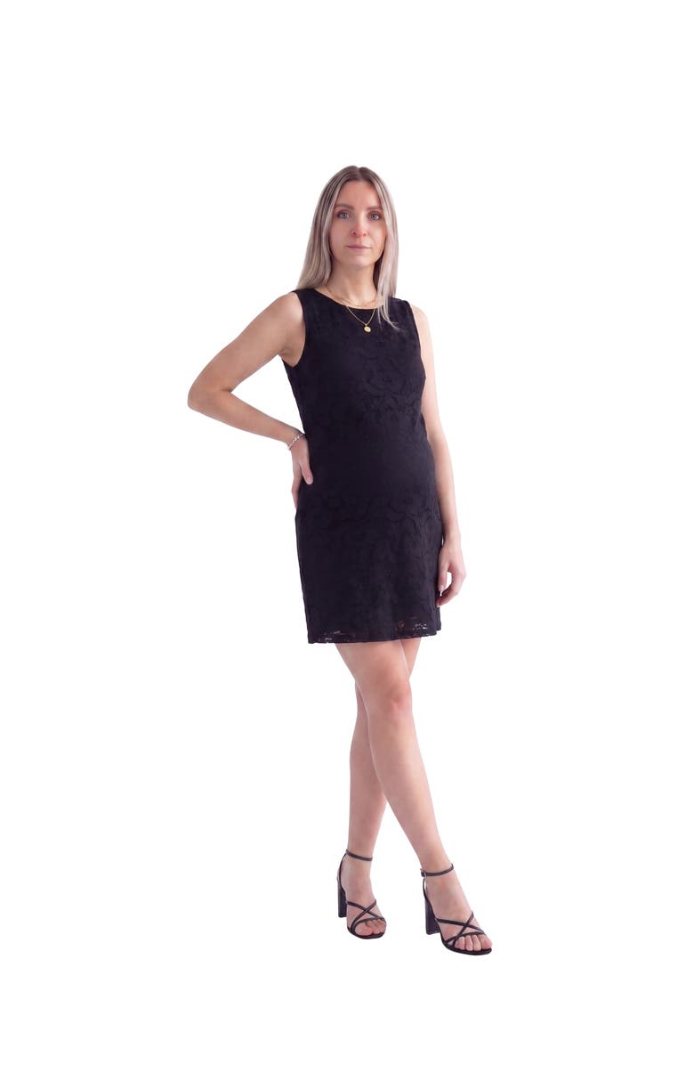 24seven Comfort Apparel Maternity Elevate Lace Sleeveless Boat Neck Mini Shift Dress, Main, color,