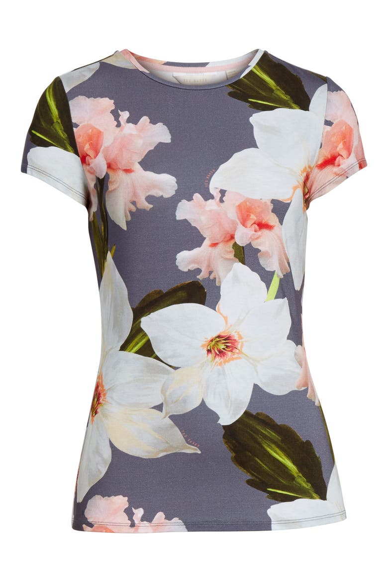 Chatsworth Bloom Fitted Tee, Alternate, color, GREY