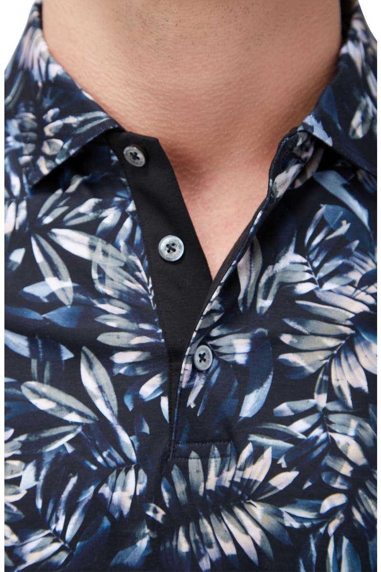 Hendrix Digital Leaf Print Pima Cotton Polo, Alternate, color, BLACK