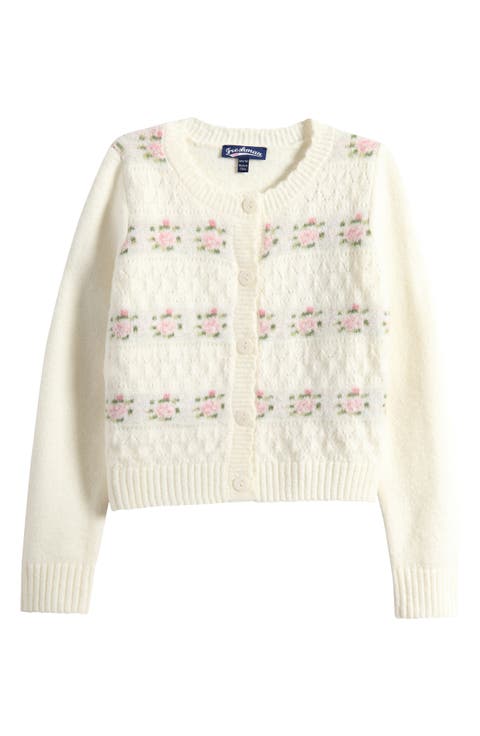 Kids' Floral Stripe Pointelle Cardigan (Big Kid)