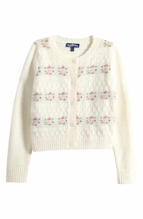 Kids' Floral Stripe Pointelle Cardigan
