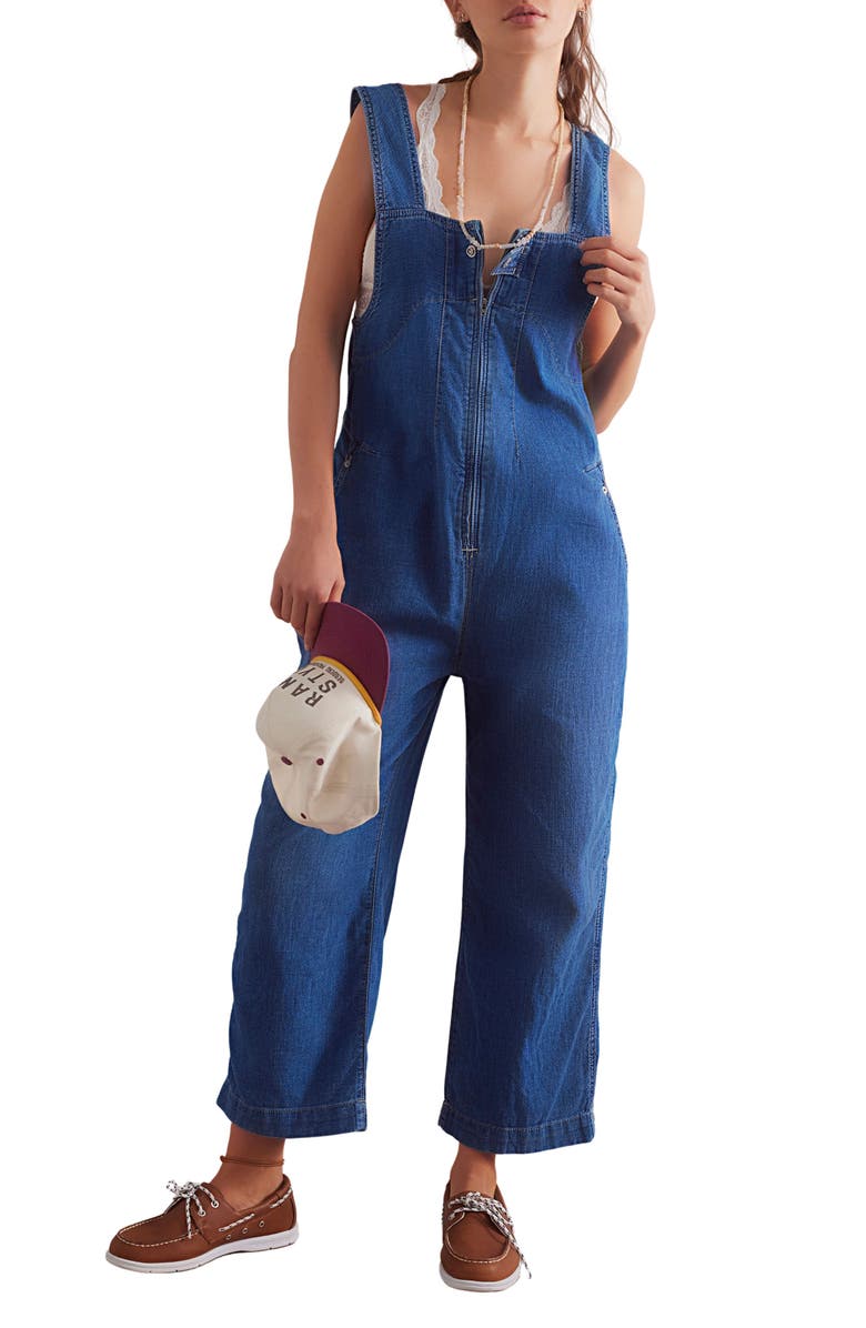 Free People Jude Denim Jumpsuit, Main, color, Mid Indigo