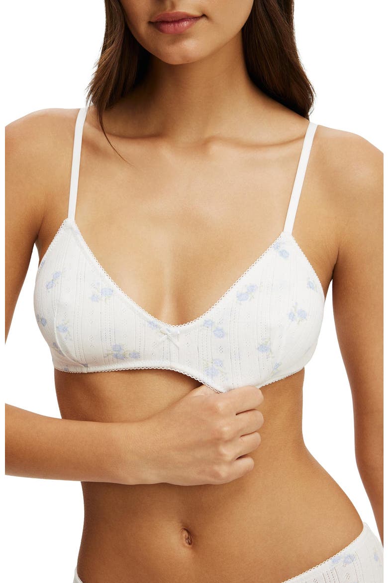 Women's Cotton Pointelle Triangle Padded Bralette, Alternate, color, Riley Floral White
