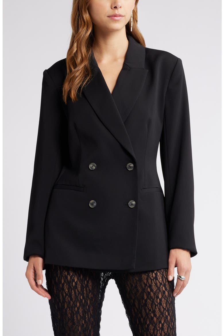 Double Breasted Blazer, Main, color, BLACK