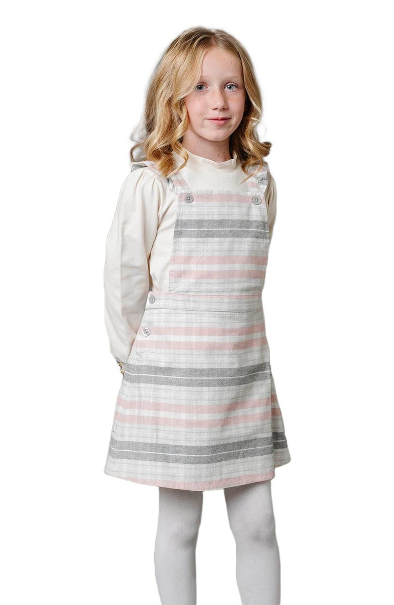 Hope & Henry Girls' Organic Ruffle Strap Skirtall, Toddler, Main, color, Gray And Rose Plaid