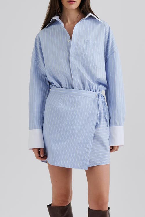 Malina Portea Wrapped Long Sleeve Shirt Dress In Blue