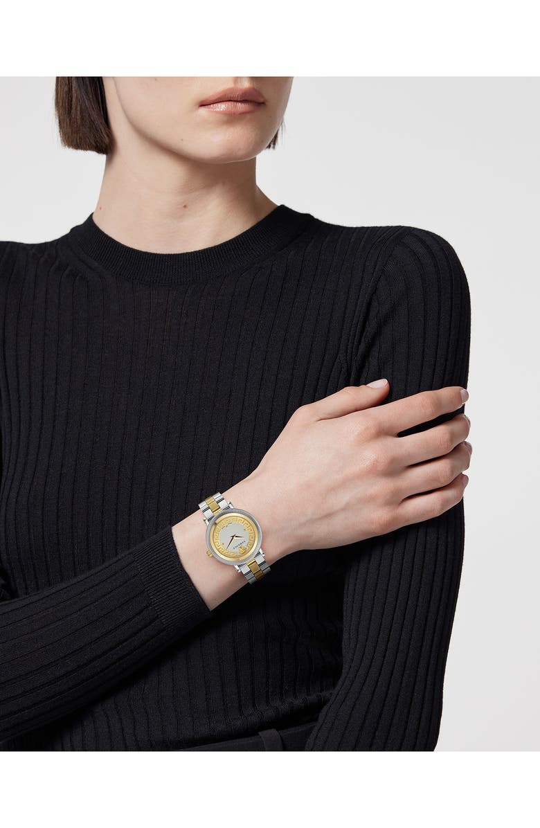 Versace Greca Flourish Bracelet Watch, 35mm, Alternate, color, Two Tone