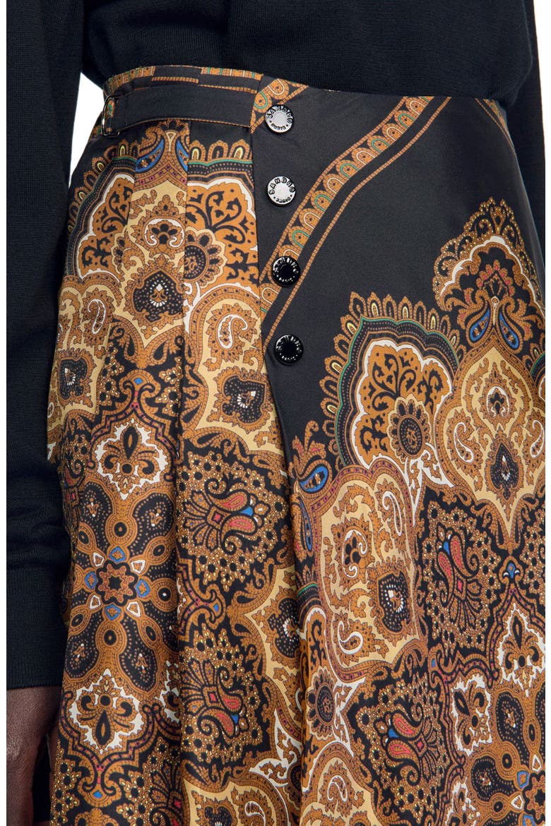 Asymmetrical scarf print skirt, Alternate, color, Black / ocher