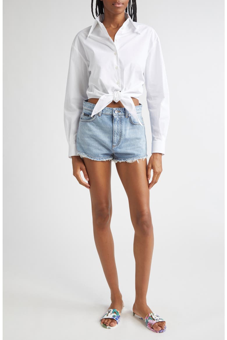 Tie Font Stretch Poplin Crop Button-Up Shirt, Alternate, color, W0800 BIANCO OTTICO