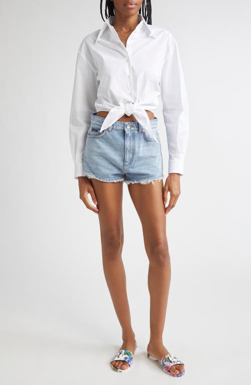 Dolce & Gabbana Dolce&gabbana Tie Font Stretch Poplin Crop Button-up Shirt In White