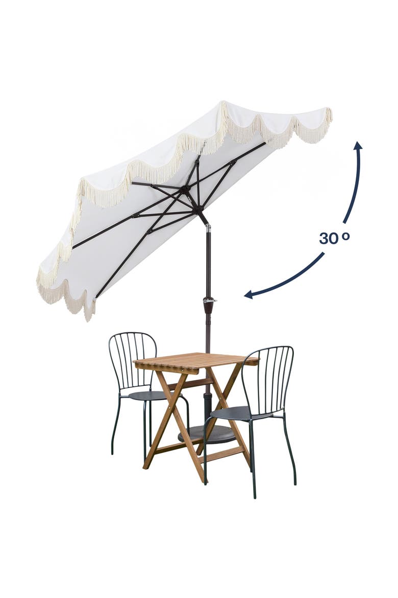 Beverly Coastal Half Patio Umbrella, Space-Saving Balcony Shade with Scalloped Fringe, Crank & Manual Tilt, Alternate, color, Cream/White