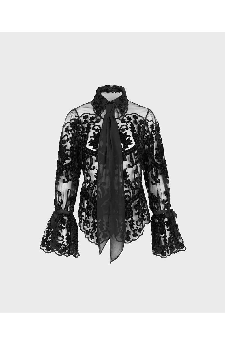 Anne Fontaine Arabesque Semi-Sheer Embroidered Lace Shirt, Main, color, Black