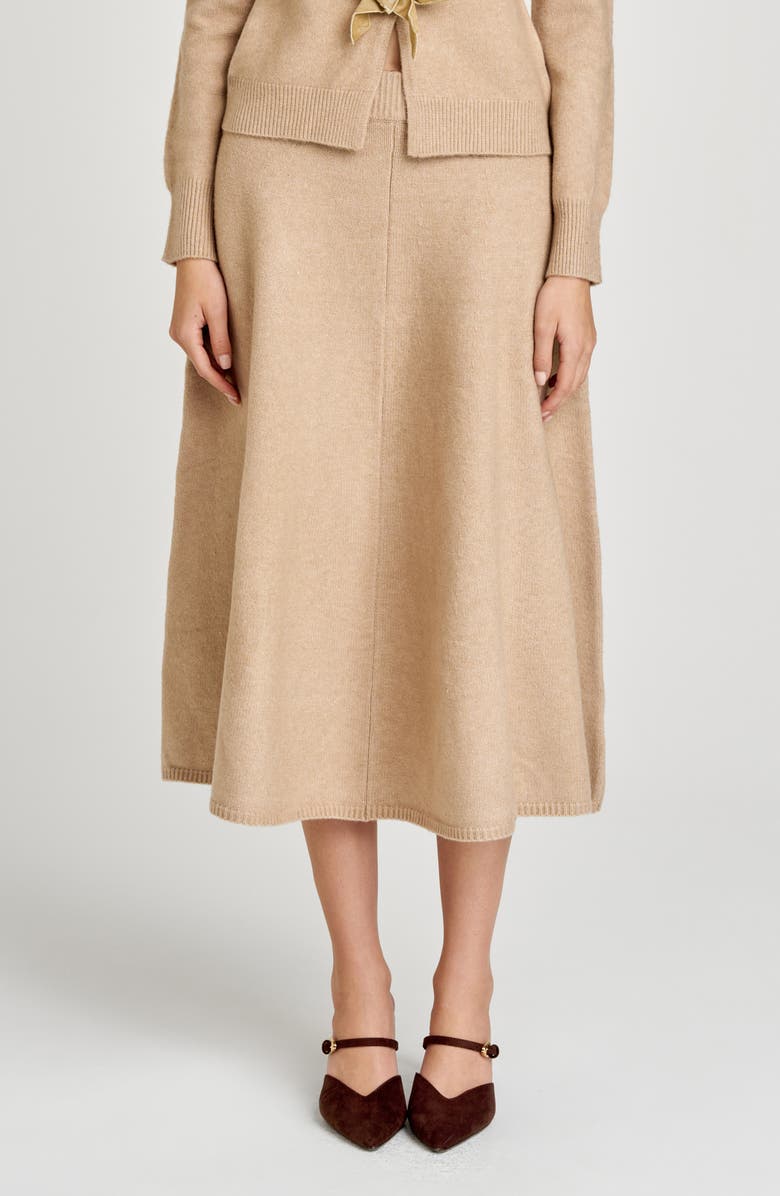 WAYF Kayla A-Line Knit Midi Skirt, Main, color, Beige