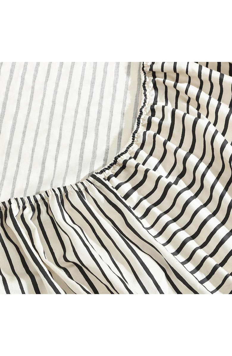 Marimekko Piccolo Stripe Cotton Sateen Queen Sheet Set, Alternate, color, Open Charcoal