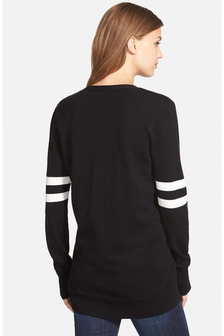'Collegiate' V-Neck Cardigan, Alternate, color, BLACK- IVORY STRIPE