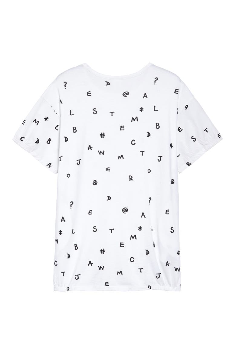 Print Gather Sleeve Dress, Alternate, color, WHITE WORD SEARCH
