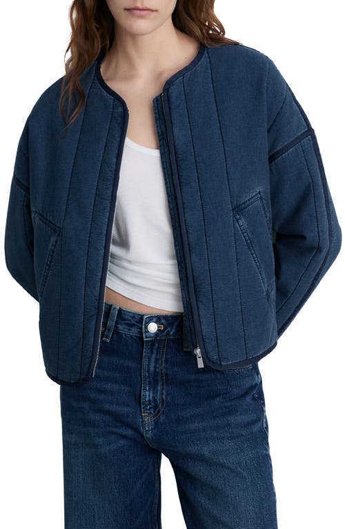 Mango Quilted Indigo Cotton Jacket In Dark Blue
