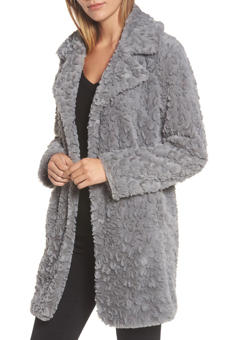 Faux Fur Coat, Main, color, GREY