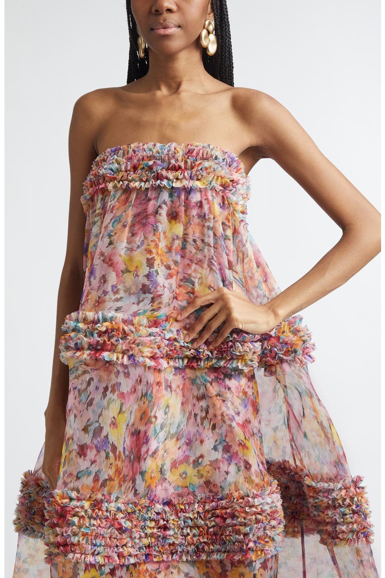 Kindred Spirit Luna Ruffle Bandeau Silk Organza Gown, Alternate, color, MULTI FLORAL