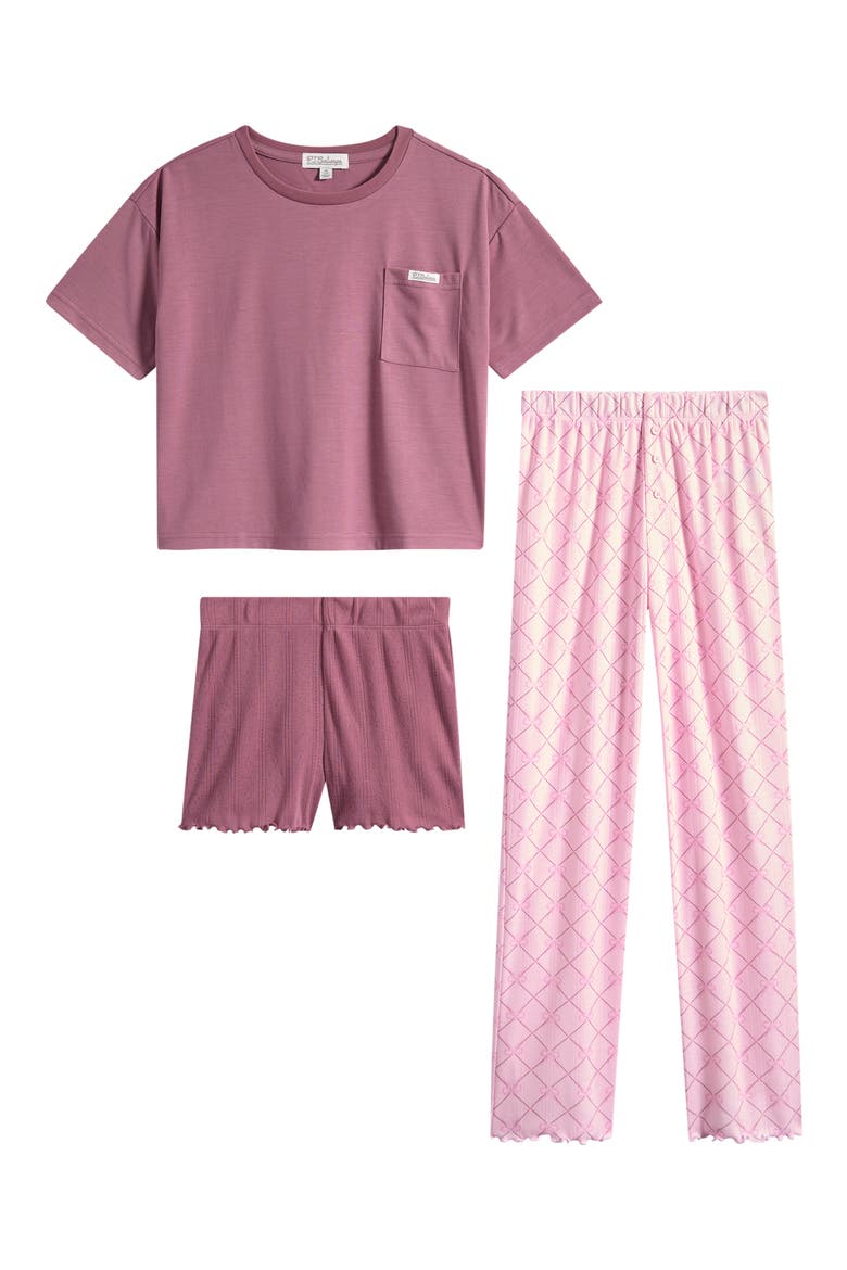Kids' Three-Piece Pointelle Pajama Set, Main, color, BOW LATTICE