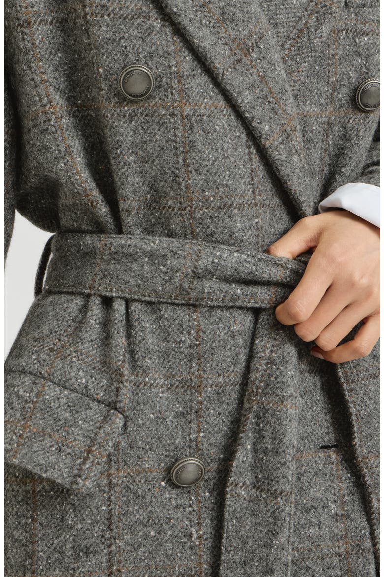 Techno alpaca check tweed coat with monili, Alternate, color, Dark Grey