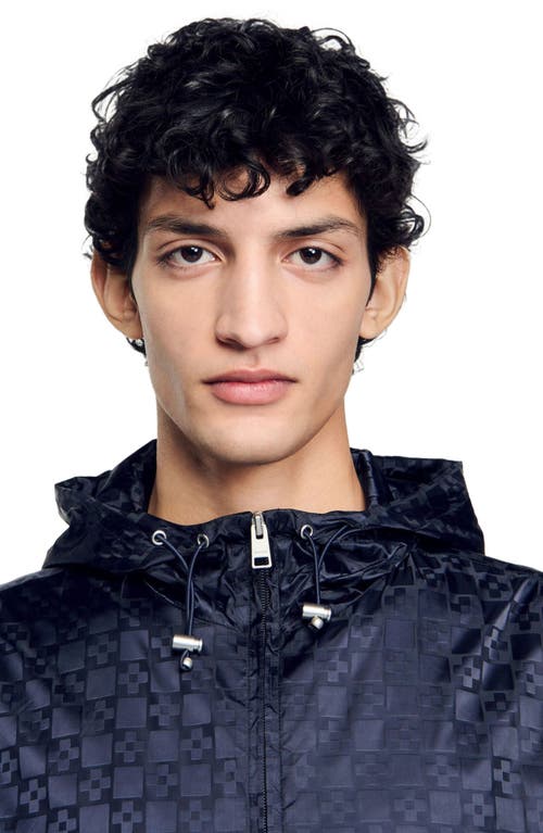 Sandro Square Cross Nylon Jacket In Midnight Blue