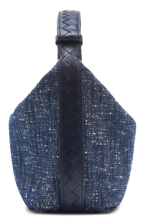 Shop Bottega Veneta Mini Wallace Denim Bouclé Shoulder Bag In Navy-whit/spa/spa-mb