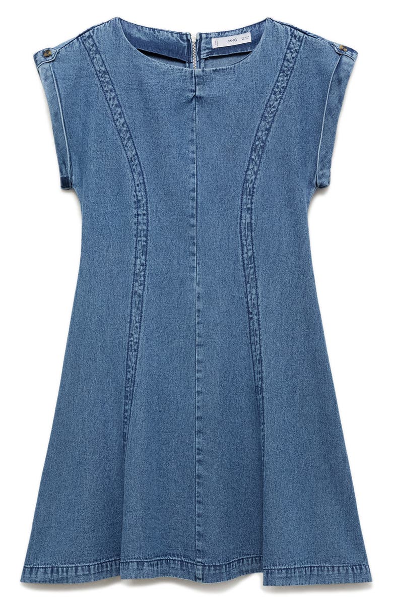 MANGO Seam Detail Flare Denim Dress, Alternate, color, Medium Blue