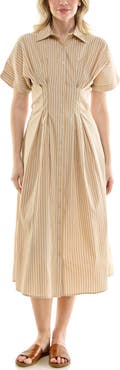 Nicole Miller Pintuck Waist Midi Shirtdress