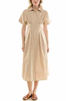 Nicole Miller Pintuck Waist Midi Shirtdress