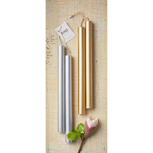 Tag Set Of 2 Metallic Silver Taper Candles Burn 10 Hours In Silver