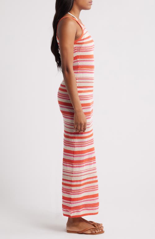 Rip Curl Sun To Sea Stripe Open Stitch Maxi Dress In Mid Pink