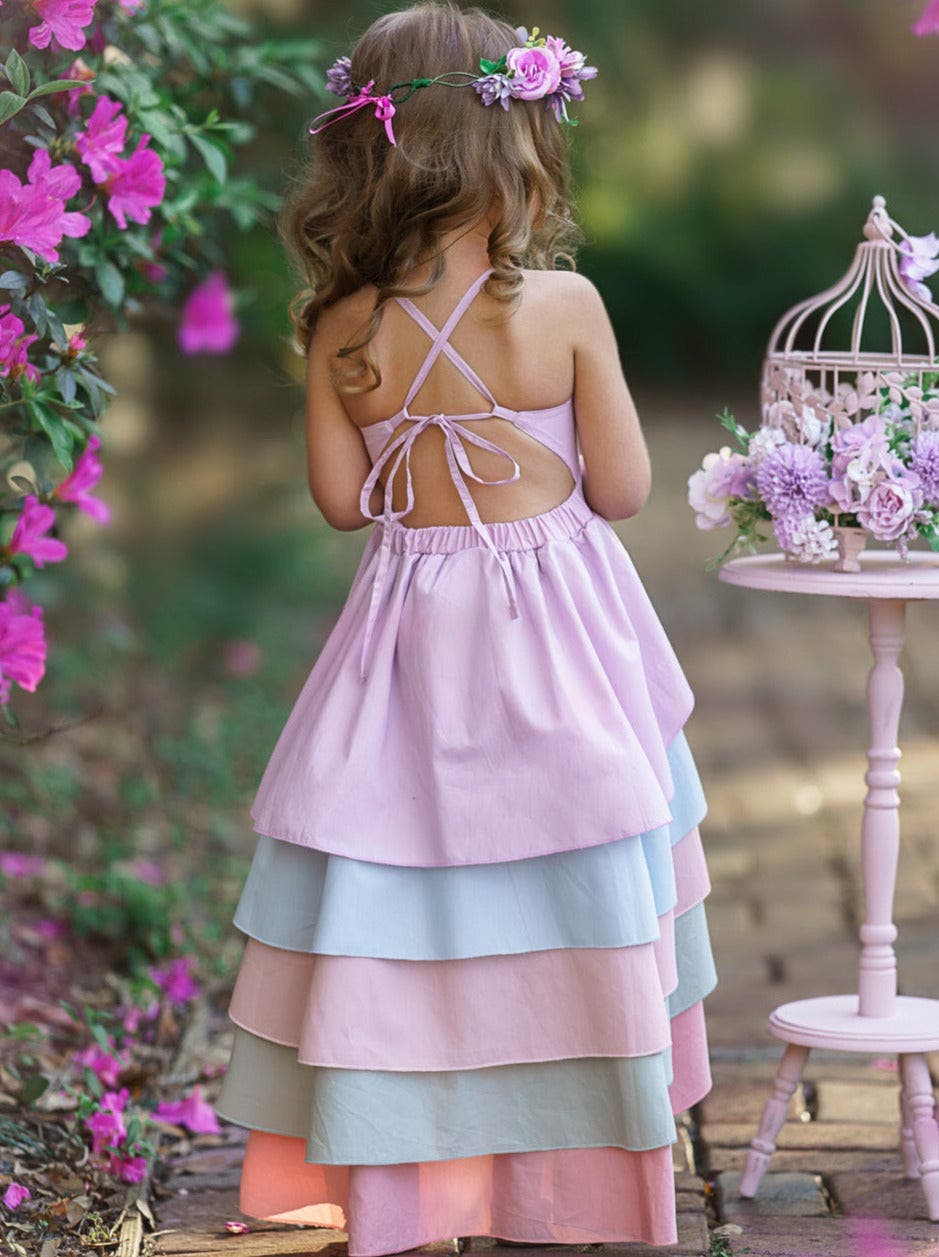 toddler pastel dress Girls Pretty Petal Pastel Rainbow Tiered Dress (Women)