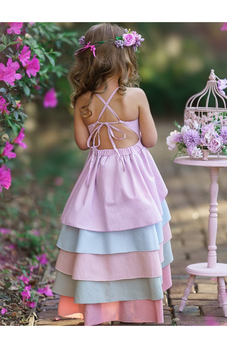 Mia Belle Girls Girls Pretty Petal Pastel Rainbow Tiered Dress, Alternate, color, Pink