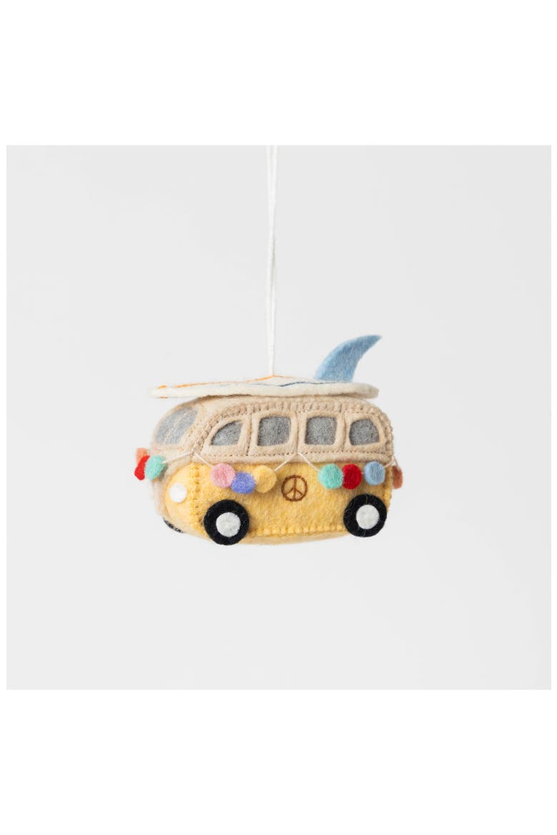 Surf's Up Hippie Bus Ornament, Alternate, color, YELLOW