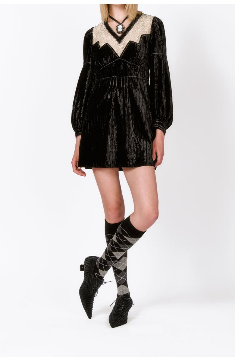 Anna Sui Crushed Velvet Cream Lace Dress, Alternate, color, 