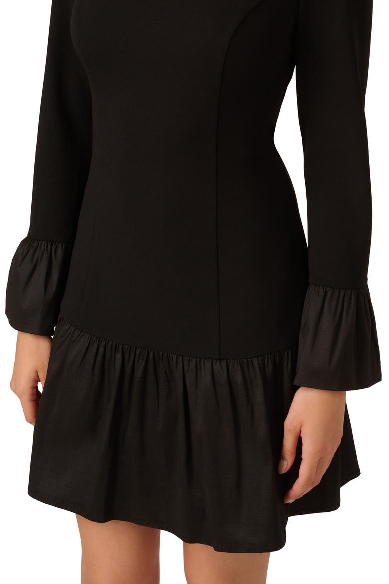 Long Sleeve Crepe & Taffeta Minidress, Alternate, color, BLACK