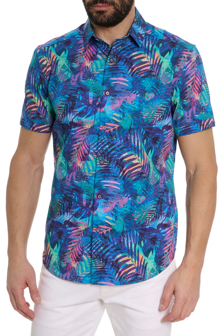 Tropical Print Short Sleeve Shirt, Main, color, BLUE MULTI