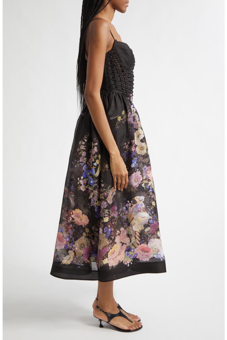 Kindred Spirit Luna Floral Beaded Linen & Silk Organza Picnic Dress, Alternate, color, BLACK MULTI FLORAL