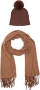 Vince Camuto Chevron Wrap Scarf & Faux Fur Pompom Beanie Set