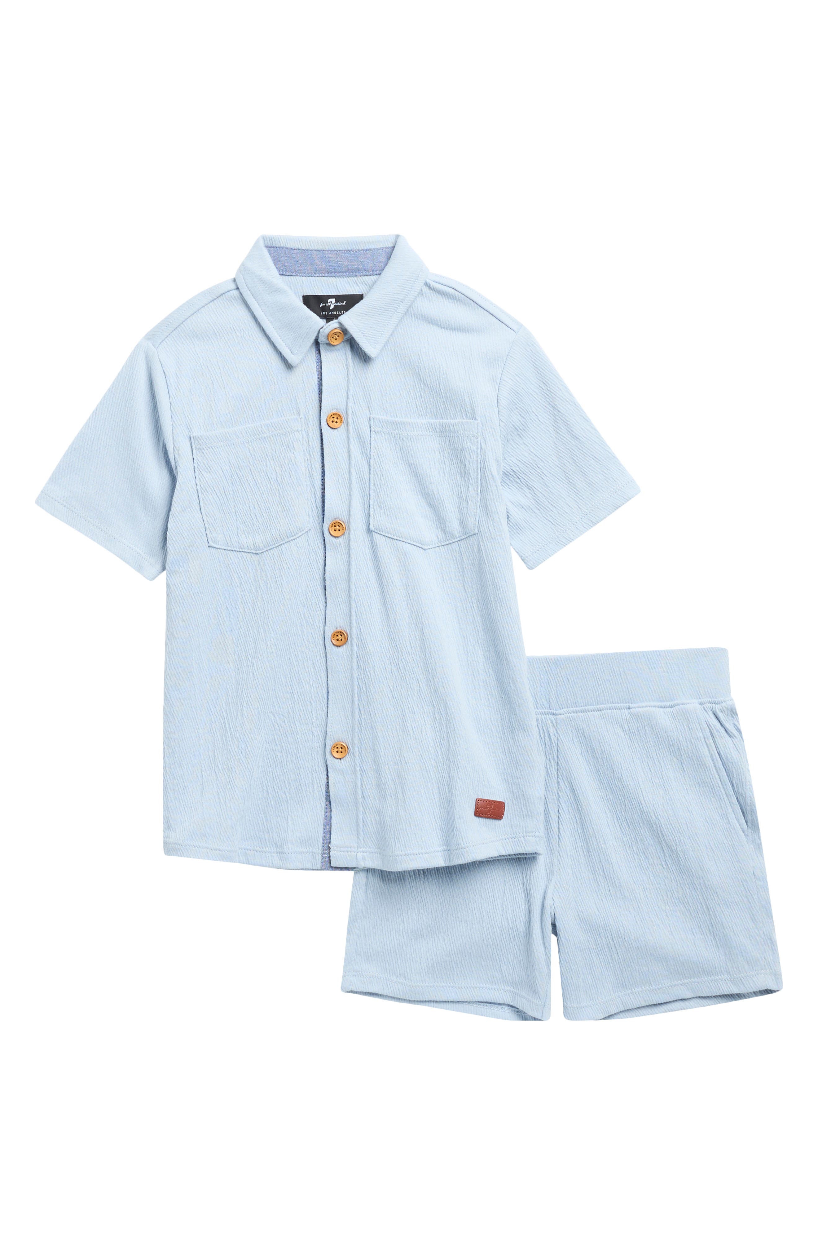 7 For All Mankind Kids' Coordinated Twill Button Front Shirt & Shorts Set
