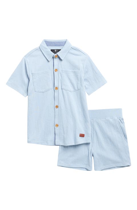 Kids' Coordinated Twill Button Front Shirt & Shorts Set (Little Kid)