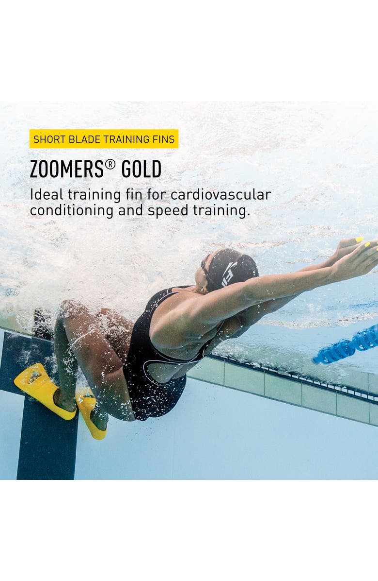 FINIS Zoomers Gold Swim Training Fins Short Blade Design for Speed and Conditioning Soft Natural Rubber Fit, Alternate, color, Yellow
