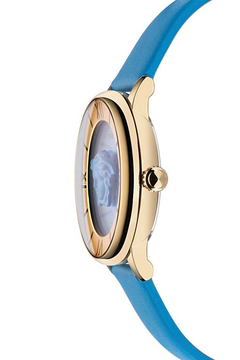 La Medusa Leather Strap Watch, 38mm, Alternate, color, GOLD