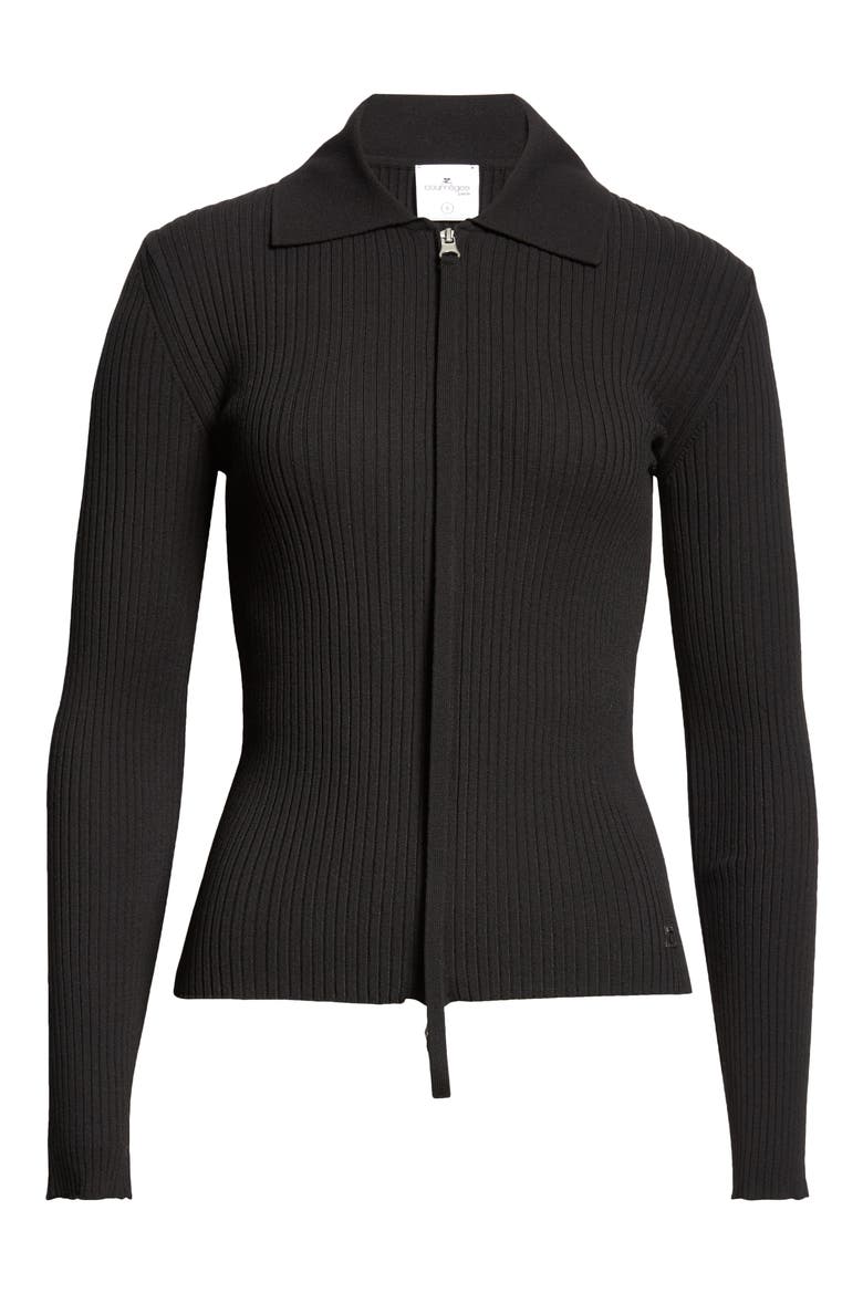 Rib Double Zip Cardigan, Alternate, color, BLACK