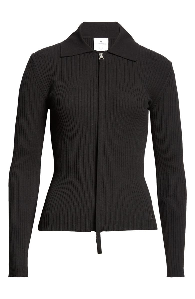 Courrèges Rib Double Zip Cardigan, Alternate, color, Black